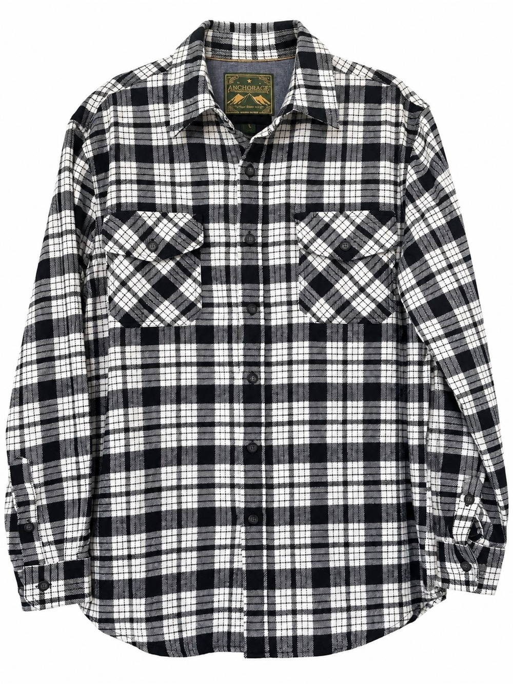 Anchorage Expedition Brand Men’s L Black White Plaid Cotton Flannel Shirt